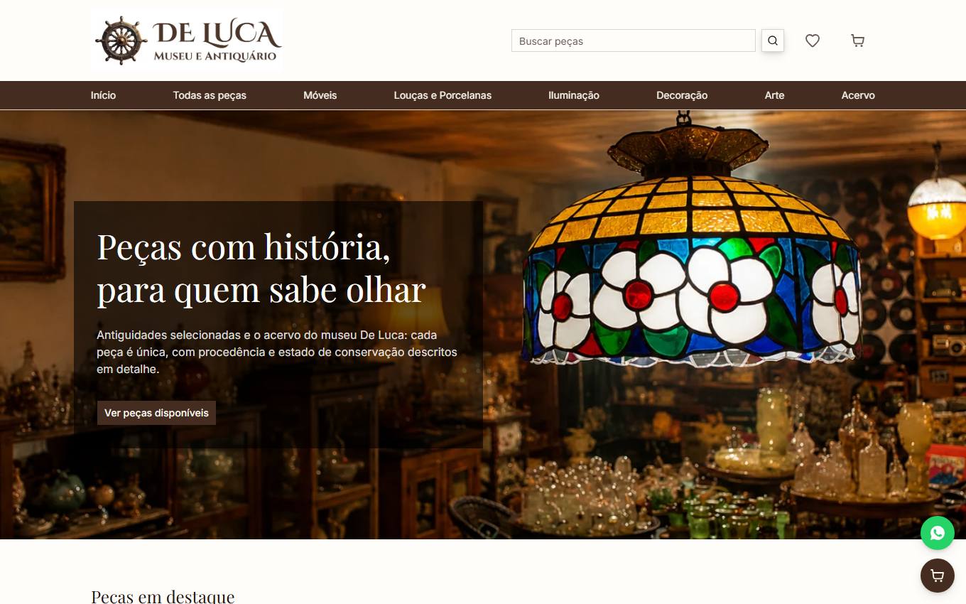 Home da loja virtual do De Luca Museu e Antiquário