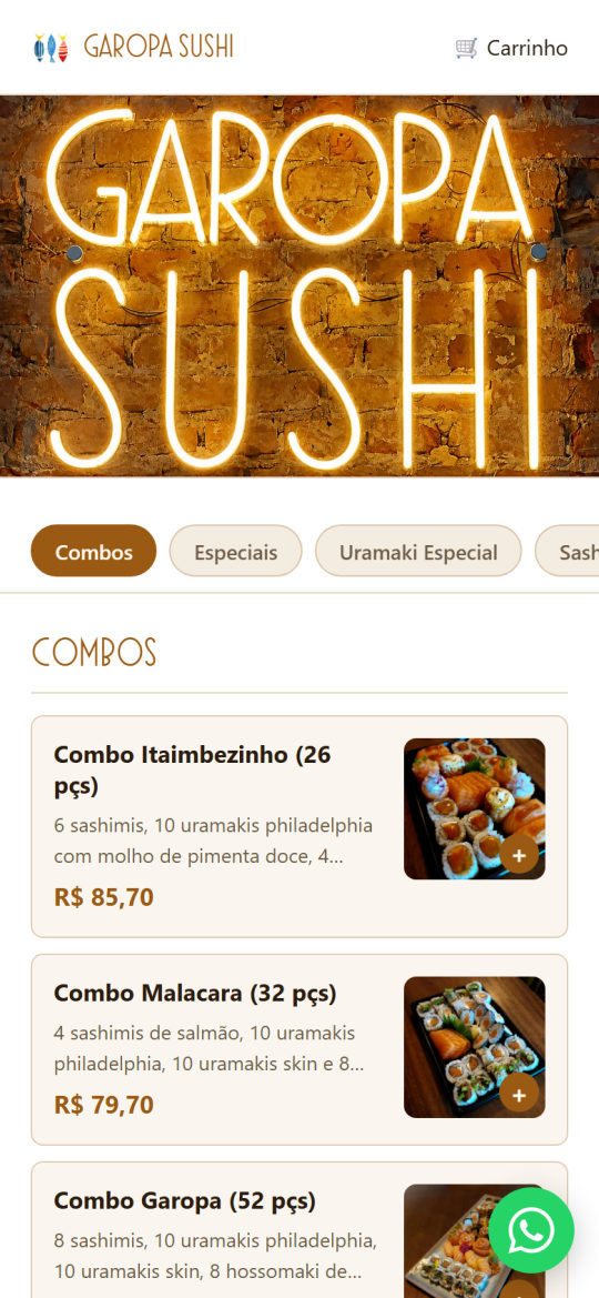 O cliente escolhe no cardápio